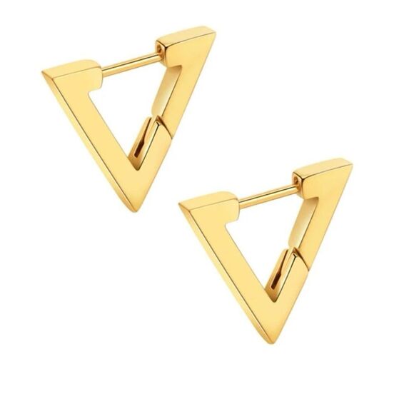 Geometric Triangle Stainless Steel Earrings, Smooth Ear Stud, Trendy Earrings - Picture 3 of 14